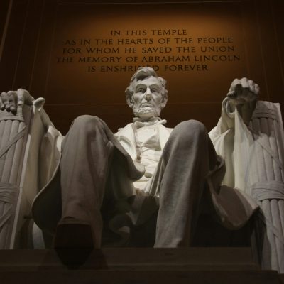 Close view of the Abraham Lincoln statue at the Lincoln Memorial, Washington D.C.